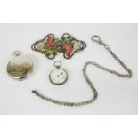 A hard stone cameo of a soldier, together with other costume jewellery, a silver fob watch with