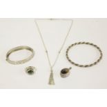 A collection of silver jewellery, to include a silver Blue John pendant, Sheffield, dated, a