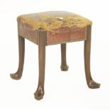 A leather stool,with walnut cabriole legs, 38cm square 46cm high