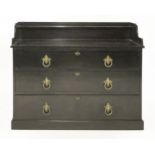 An ebonised pine chest of drawers, designed by Dr Christopher Dresser for Bushloe House, the