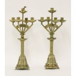 A pair of Victorian five-branch brass candelabra, 47.5cm high (2)