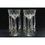A pair of Victorian clear cut glass lustres, 36cm high (2)