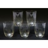 A set of five glass tumblers, by Rowland Ward, each engraved with an animal (5)