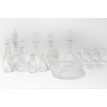 A quantity of glassware, to include decanters, a cut glass bowl, a set of hock glasses, etc