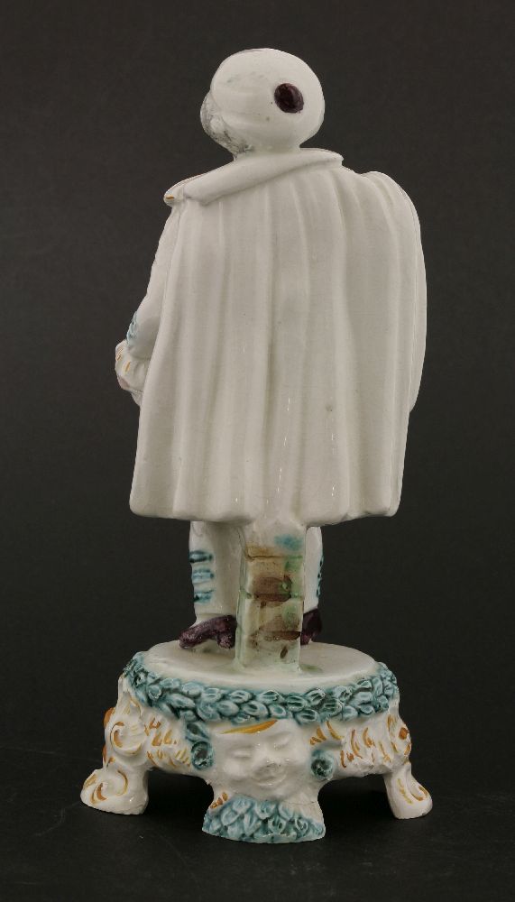 A Cozzi Italian masked figure of Pierrot,19th century, mounted on circular base, applied with - Image 2 of 3