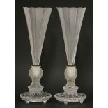 A pair of Baccarat cut glass centrepieces,20th century, each with a fluted, etched, trumpet-shaped