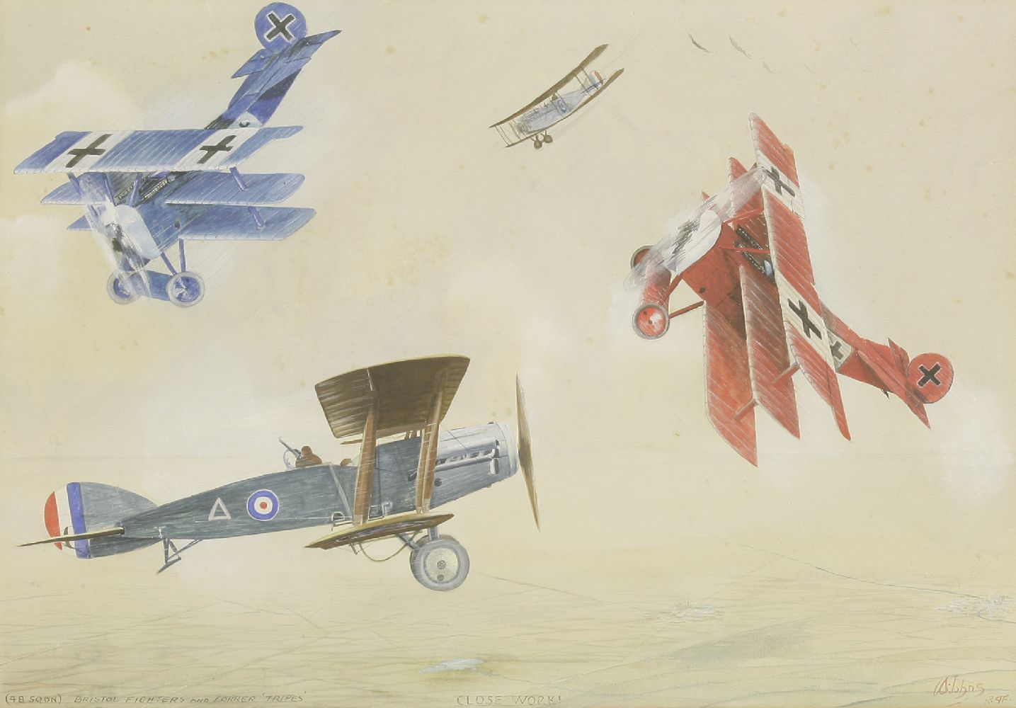 William Earl Johns (1893-1968)'CLOSE WORK!' (48 SQDN) BRISTOL FIGHTERS AND FOKKER TRIPESSigned l.