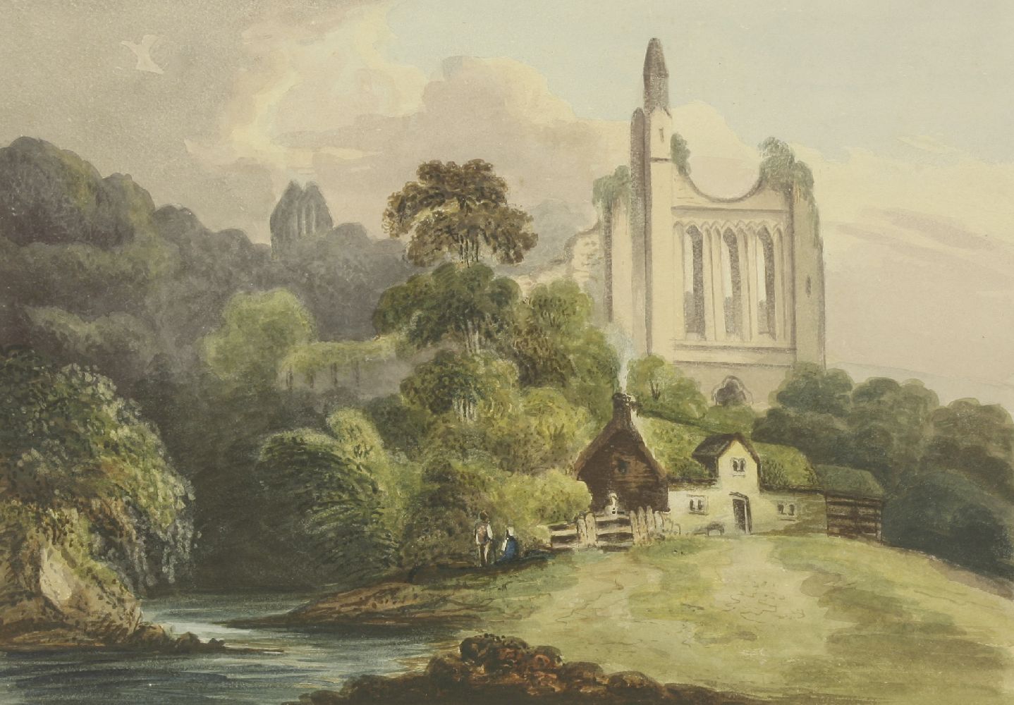 English School, early 19th century'AYSGILL FORCE, WENSLEYDALE, YORKSHIRE';'BOLTON PRIORY,