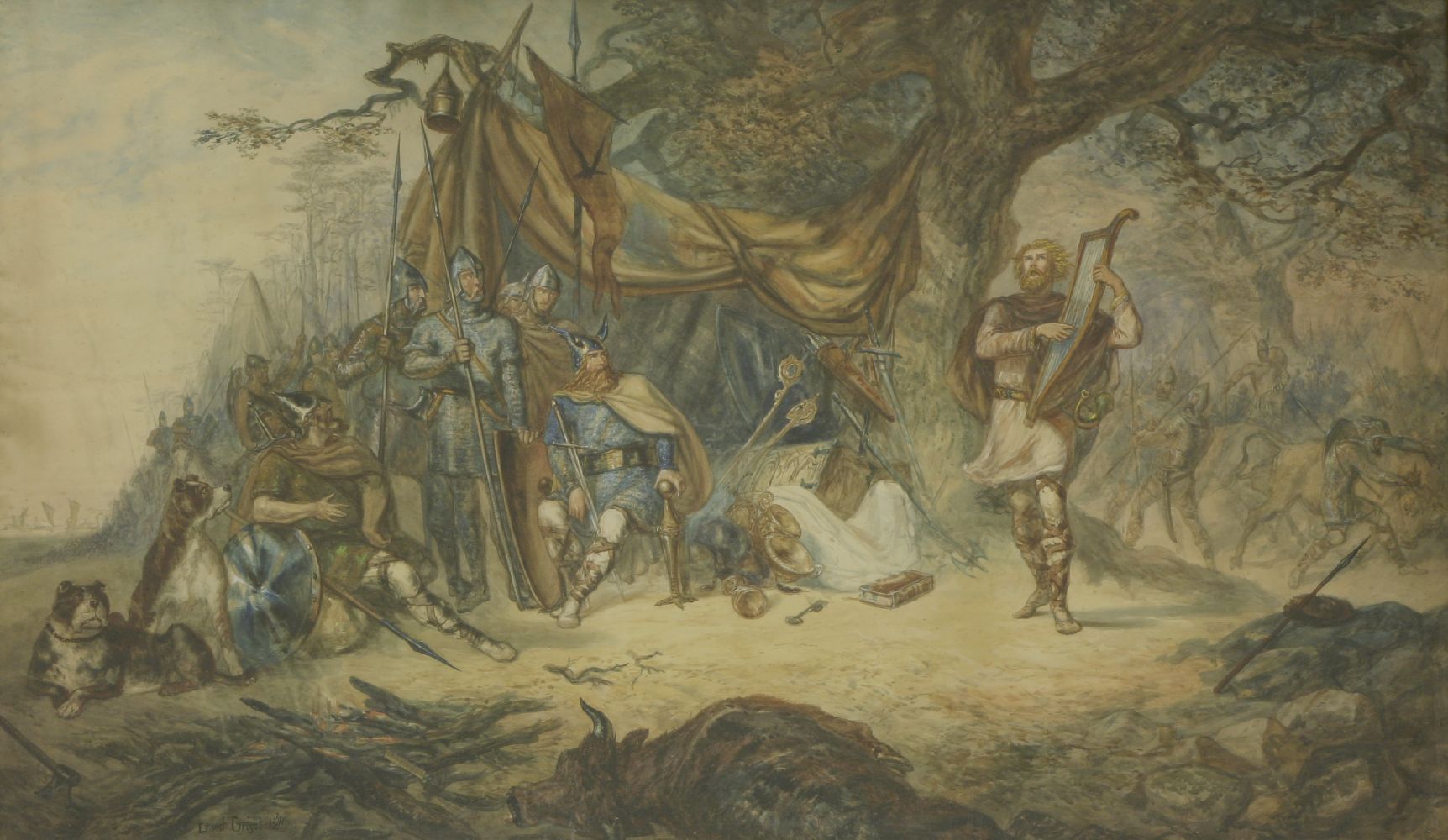 Ernest Henri Griset (1844-1907)A VIKING TRUCESigned and dated 1891 l.l., watercolour and