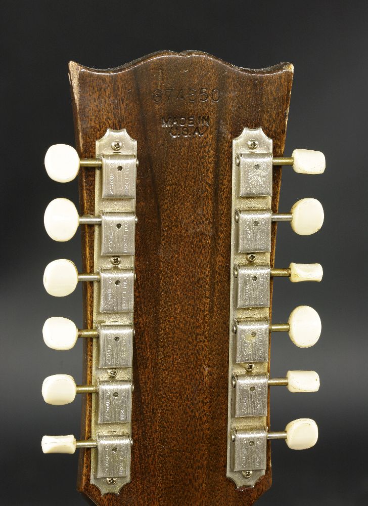 An early 1970s Gibson JG12 acoustic guitar,serial no. 674650, the dreadnought-shaped body in a - Image 3 of 3