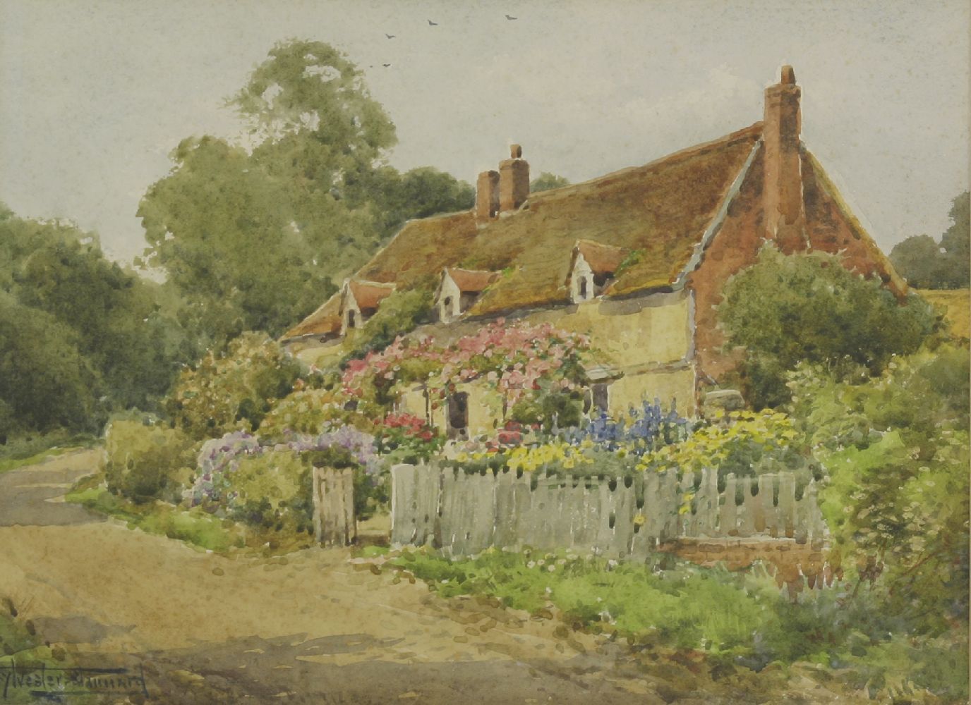 *Henry John Sylvester Stannard (1870-1951)A COTTAGE GARDENSigned l.l., watercolour26 x 35cm;and