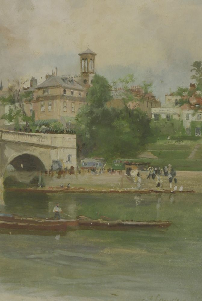 Charles James Lauder (1841-1920)A ROWING CLUB BY RICHMOND BRIDGESigned l.r., gouache30 x 20cm