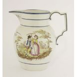 A pearlware 'Church Gresley' jug, c.1800, painted with harvest scenes both sides and inscribed