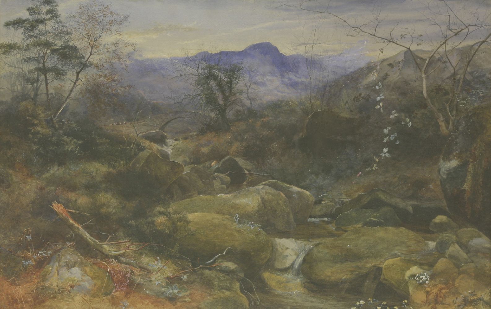 Thomas Sutcliffe (1828-1871)A MOUNTAINOUS LANDSCAPE WITH A ROCKY STREAMSigned l.l. also signed