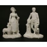 A pair of Minton bisque figures of a shepherd and shepherdess,c.1830/40, Minton Design Book 79 & 80,