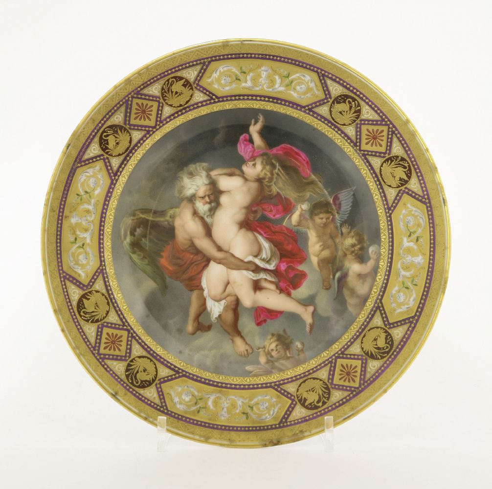 A Vienna porcelain cabinet plate,c.1890-1900, centred with a painted and printed panel depicting '