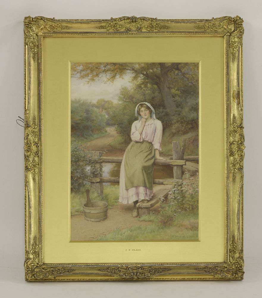 Charles Edward Wilson (1854-1941)A COUNTRY MAIDENSigned l.r., watercolour52 x 34.5cm - Bild 2 aus 4