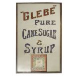 A Victorian oak advertising mirror,'Glebe Pure Cane Sugar & Syrup',76cm wide153cm high, in an oak