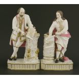 A pair of Derby figures of Shakespeare and Milton,c.1830/40, modelled in reverse, mounted on gilt