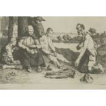 William Strang RA (1859-1921)'MEALTIME'Etching, signed in pencil, proof before letters17.3 x 25cm;'
