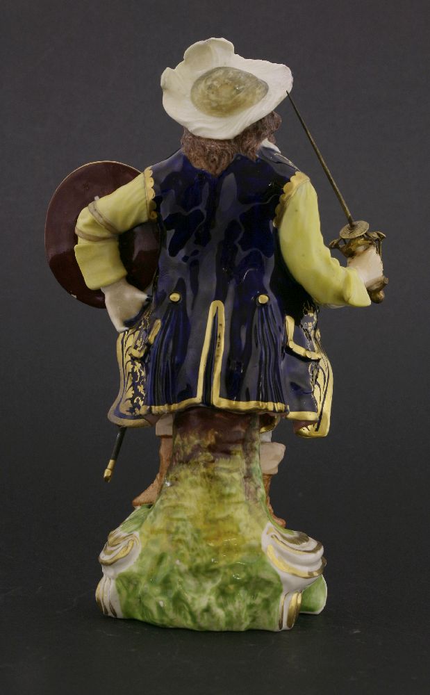 A Derby figure of Sir John Falstaff,standing on a naturalistic base, with applied gilt metal - Image 2 of 3