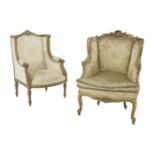 Two carved gilt wood armchairs,late 19th century, in the Louis XV-style (2)