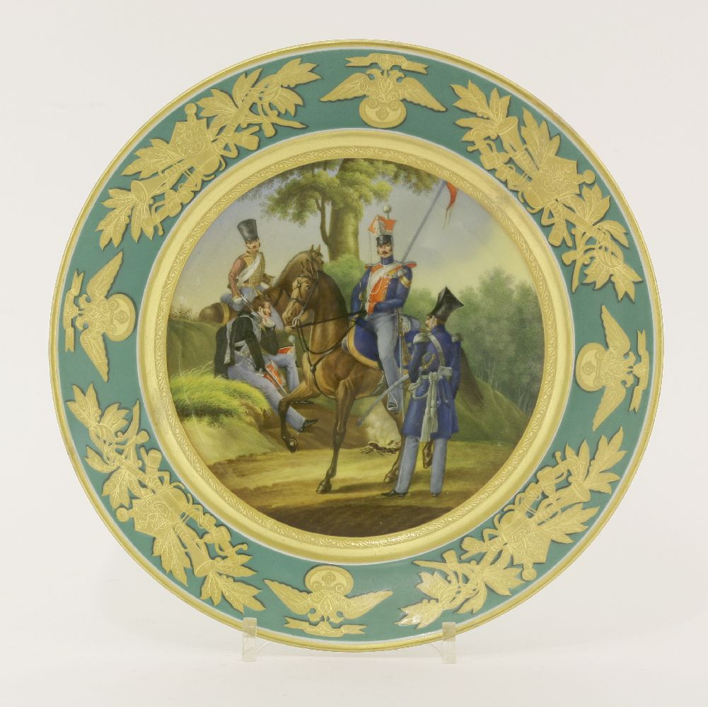 A porcelain military plate,dated 1841, Imperial Porcelain Factory, St Petersburg, period of Nicholas