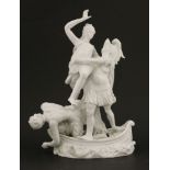 A Naples white porcelain group,19th century, of figures in a boat,28cm high