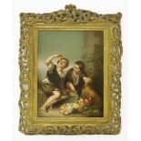 A KPM Berlin porcelain plaque,after Murillo, 'Boys eating fruit (Grape and Melon Eaters)', signed '