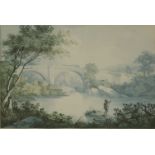 Joseph Halfpenny (1748-1811)BRIDGE WITH A FISHERMAN Signed with initials and dated 1793 l.l.,