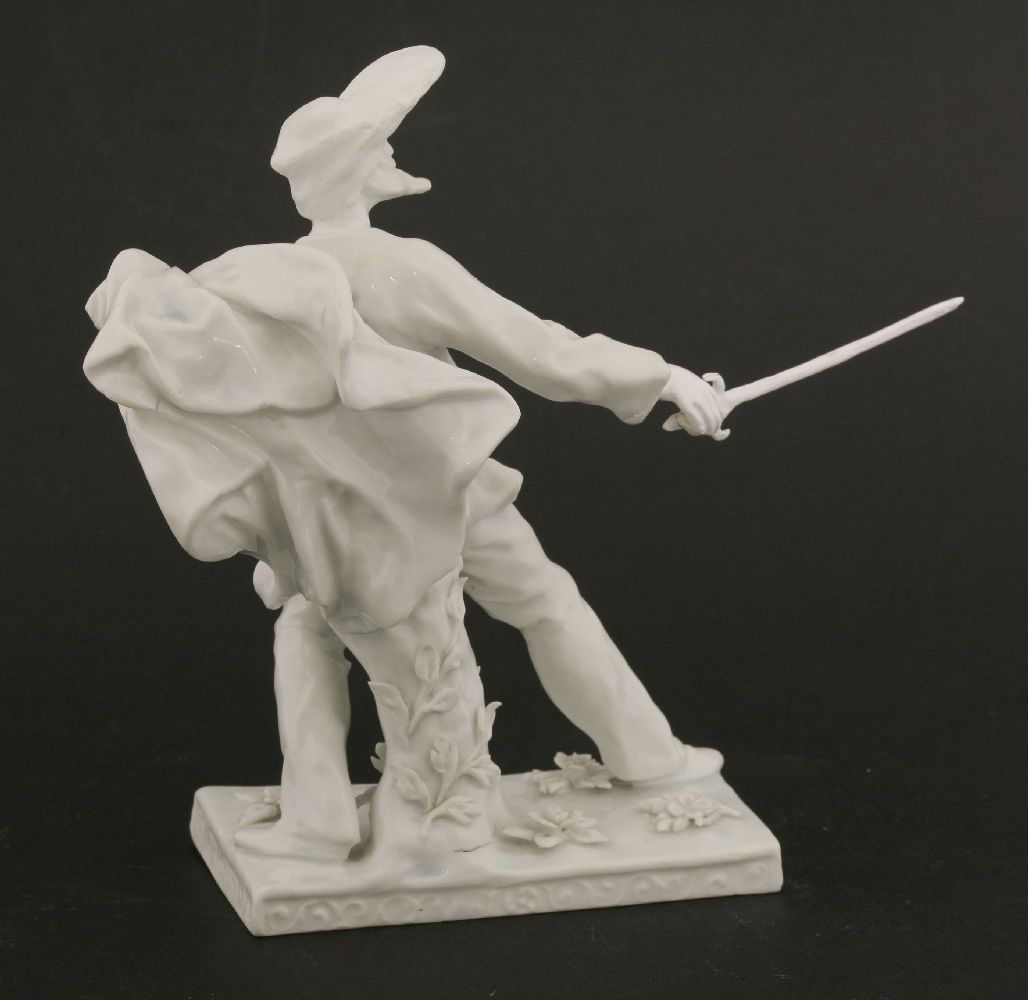 A Komodie figure,of a captain brandishing his sword, on strewn rectangular base, damage, with - Image 2 of 3