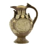 A Castle Hedingham pottery 'The Essex Jug',dated 1890, applied with three panels, arms and roundels,