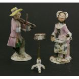 A pair of monkey musicians,one playing a violin, the other singing,plus a music stand,11, 10 and 7cm