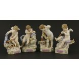 Four Meissen porcelain cherub figures,'Je te découvre tout','Je les enflamme','Las de vaincre je