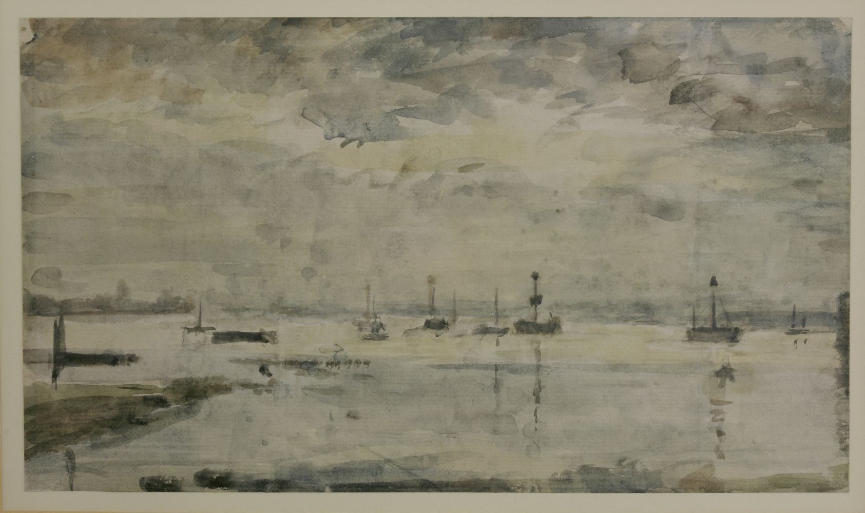 Philip Wilson Steer (1860-1942)SHIPPING IN AN ESTUARYWatercolour16 x 27.5cm, unframedProvenance: