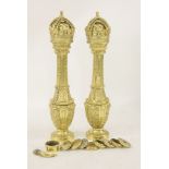 A pair of modern gilt bronze ornaments,in the form of crowns mounted on a turned column and base,