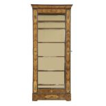 A French inlaid tulip display cabinet,mid-late 19th century, the single glazed door enclosing