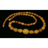 A single row, graduated butterscotch, olive-shaped amber bead necklace,8.3 x 6.2mm to 25 x 19.6mm in