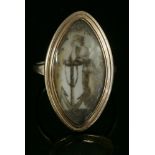 A Georgian gold memorial ring, c.1780,with a navette-shaped miniature on ivory, painted en grisaille