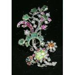 A Georgian gemstone and diamond set spray, later mounted as a brooch,assorted gemstones and foiled