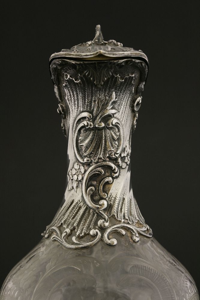 A French silver-mounted cut-glass decanter,Alexandre Vaguet, Paris, c.1890chased with rocaille - Image 4 of 5