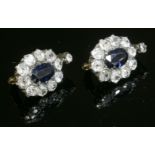 A pair of late Victorian sapphire and diamond cluster clip-on earrings, c.1895,each oval mixed cut