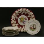 Continental ceramics, ten plates and a Meissen plate