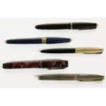 Parker Duofold Senior fountain pen, in black veined red marble, Parker 75, in sterling silver, and