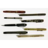 Mabie Todd Swan rolled gold fountain pen, gold filled Wahl and six other pens (8)