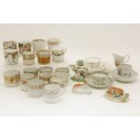 19th century ceramics, including coffee cans, Staffordshire dogs, cow, etc