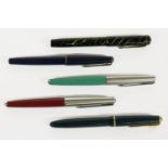 Conway Stewart 206 fountain pen in black, with silver veining and four other Parker pens (5)