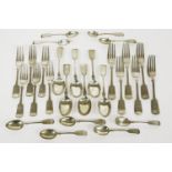 Silver fiddle pattern flatware by James Deakin & Sons, Sheffield, 1904, comprising six