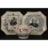 A Crown Ducal 'War Against Hitlerism' teapot, and four further Victorian commemorative plates, HM