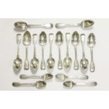 Twelve Victorian fiddle and thread pattern dessert spoons, and four tea spoons, approximately 27oz
